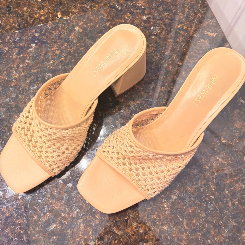 Nine West Beige Woven Mules